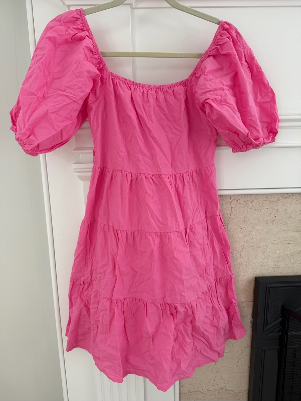 Women’s Cotton Cottagecore Fairycore Balletcore Pink Puff-Sleeve Mini Dress